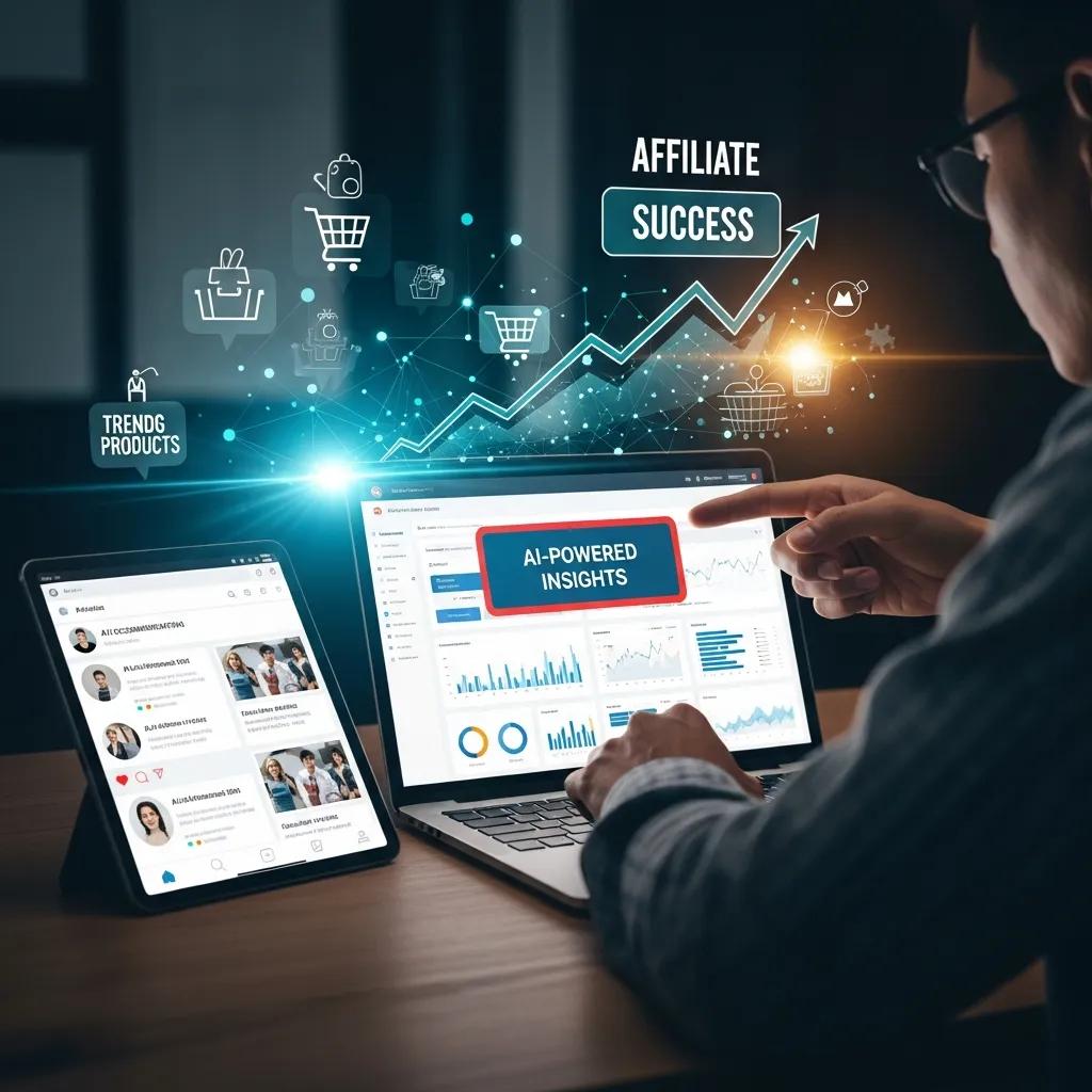 Person analyzing affiliate marketing data with digital devices