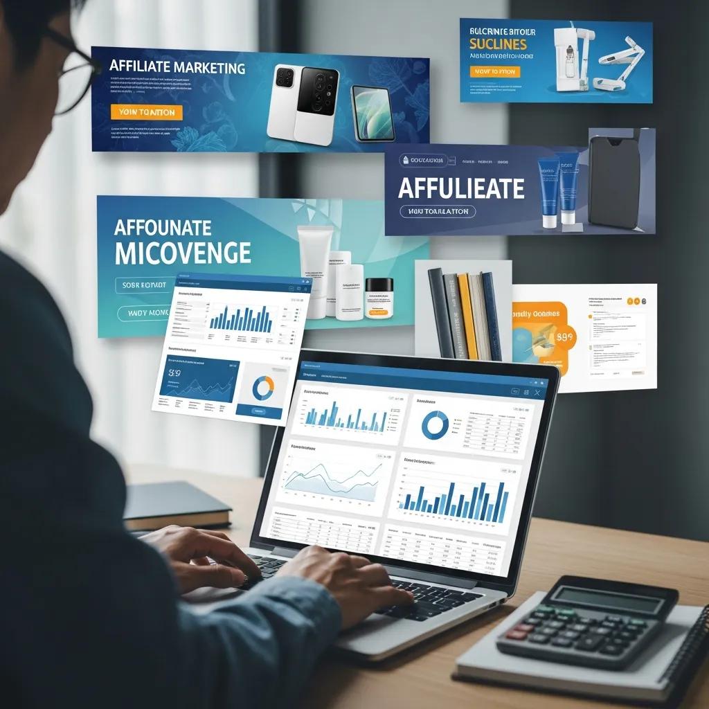 Person analyzing affiliate marketing performance metrics on a laptop