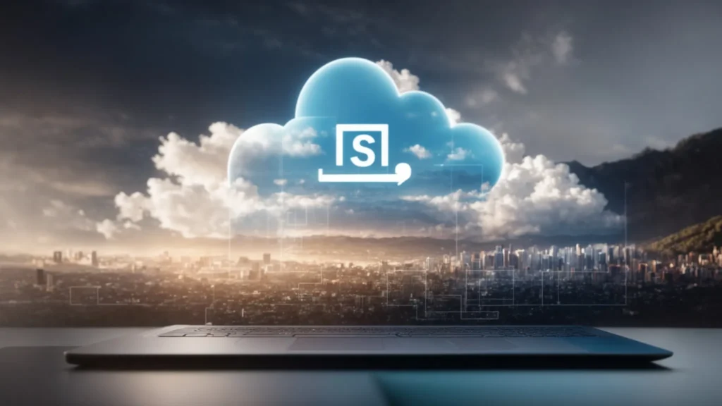 a computer screen shows a cloud storage symbol linked to various files, representing efficient data access through ba insight's amazon s3 connector.
