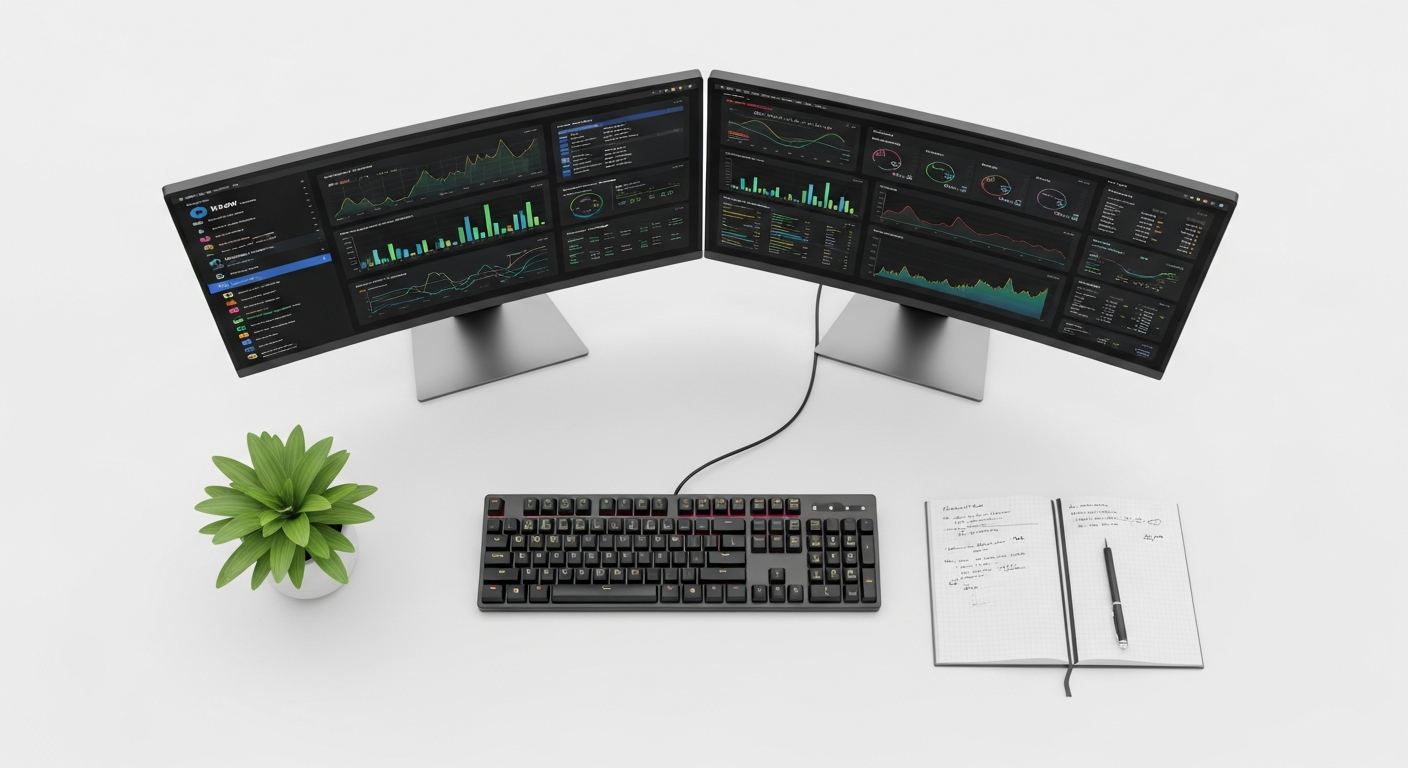 IT career paths — multiple monitors showing dashboards and analytics