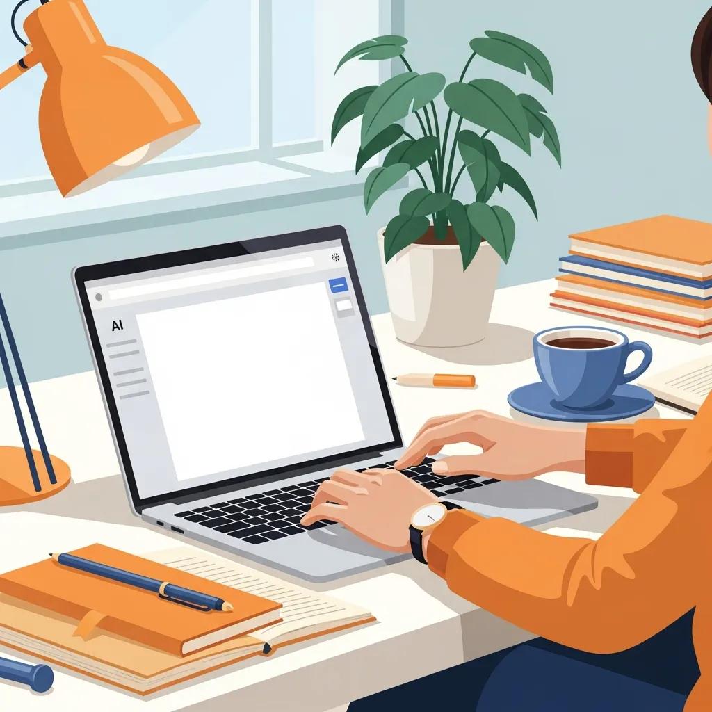 Person using AI content generation tool in a modern workspace